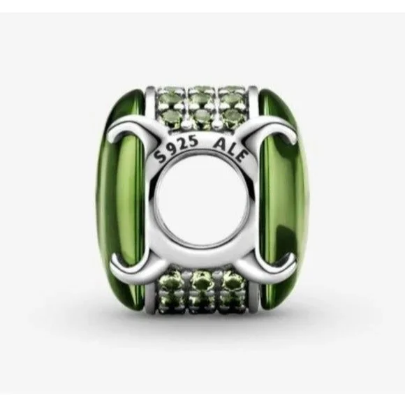 New Pandora Sterling Silver Green Oval Cabochon Charm 99309C02 - Picture 2 of 5